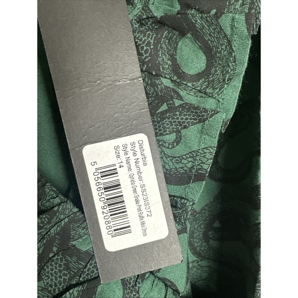 Disturbia Ophidia Snake Print Ruffle Mini Wrap Dress Sz10 Green Gothic Princess - Picture 3 of 5